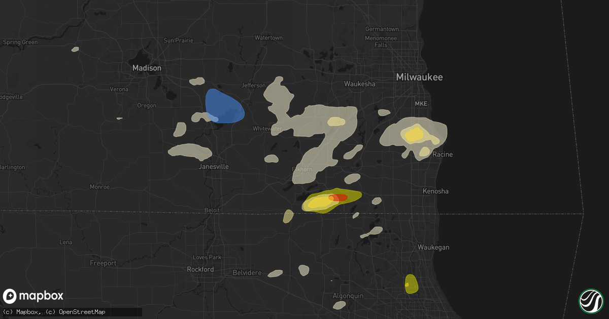 Hail map in Elkhorn, WI on August 9, 2026