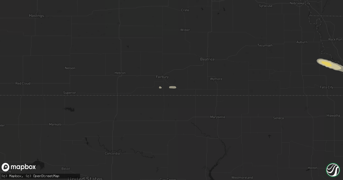 Hail map in Endicott, NE on August 9, 2026