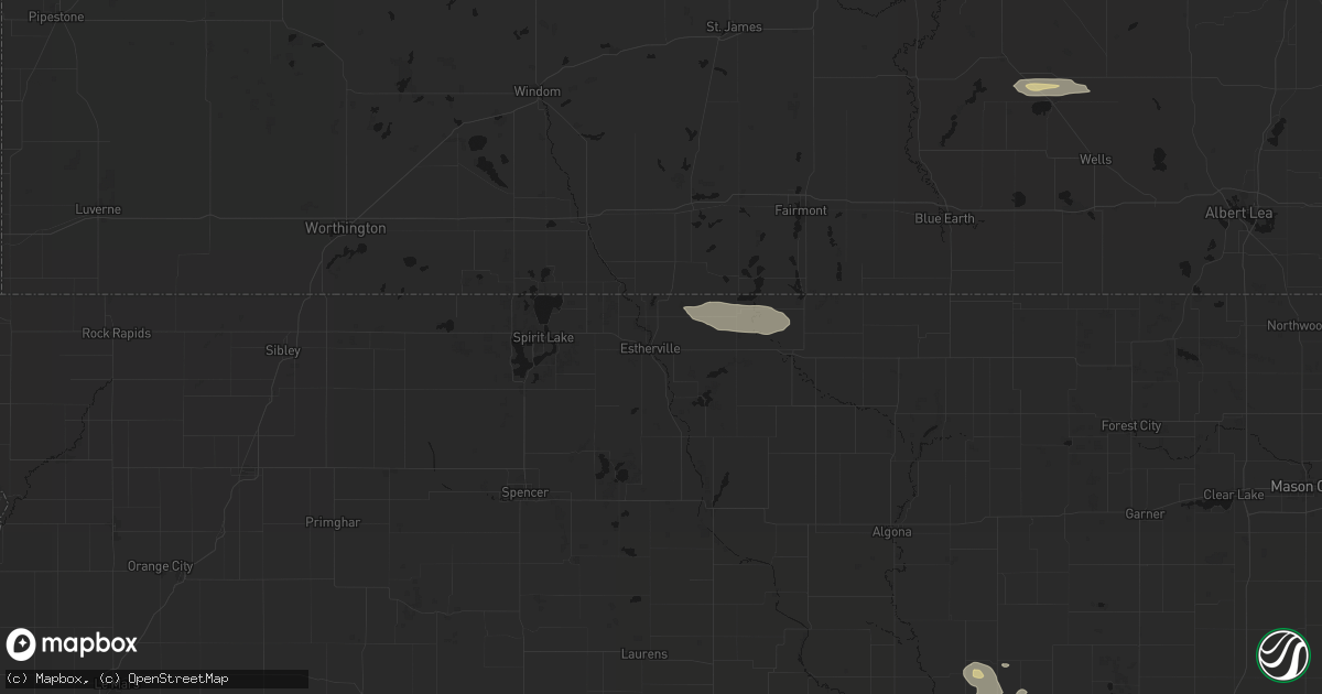 Hail map in Estherville, IA on August 9, 2026