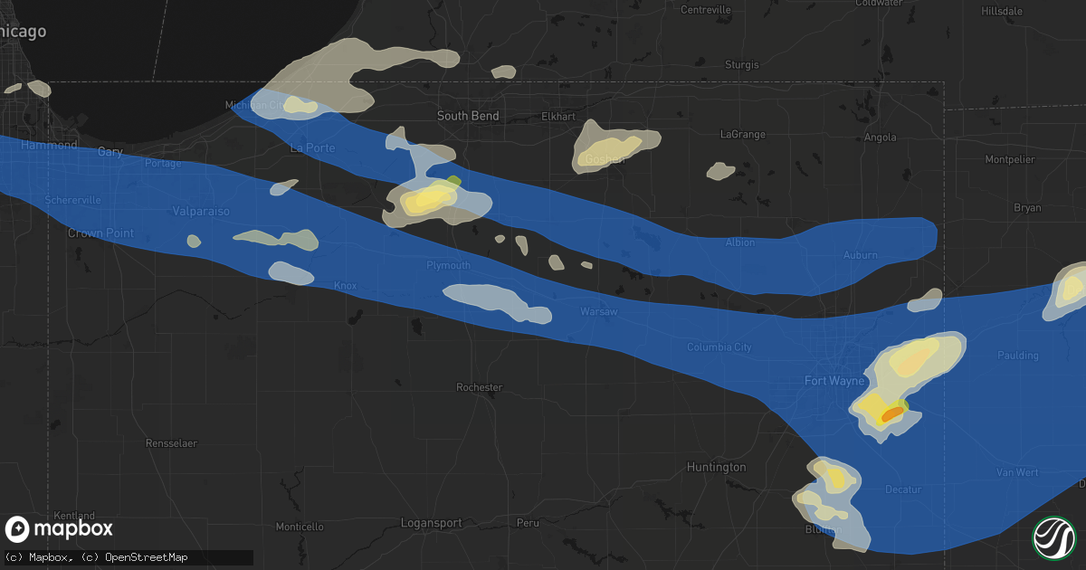 Hail map in Etna Green, IN on August 9, 2026