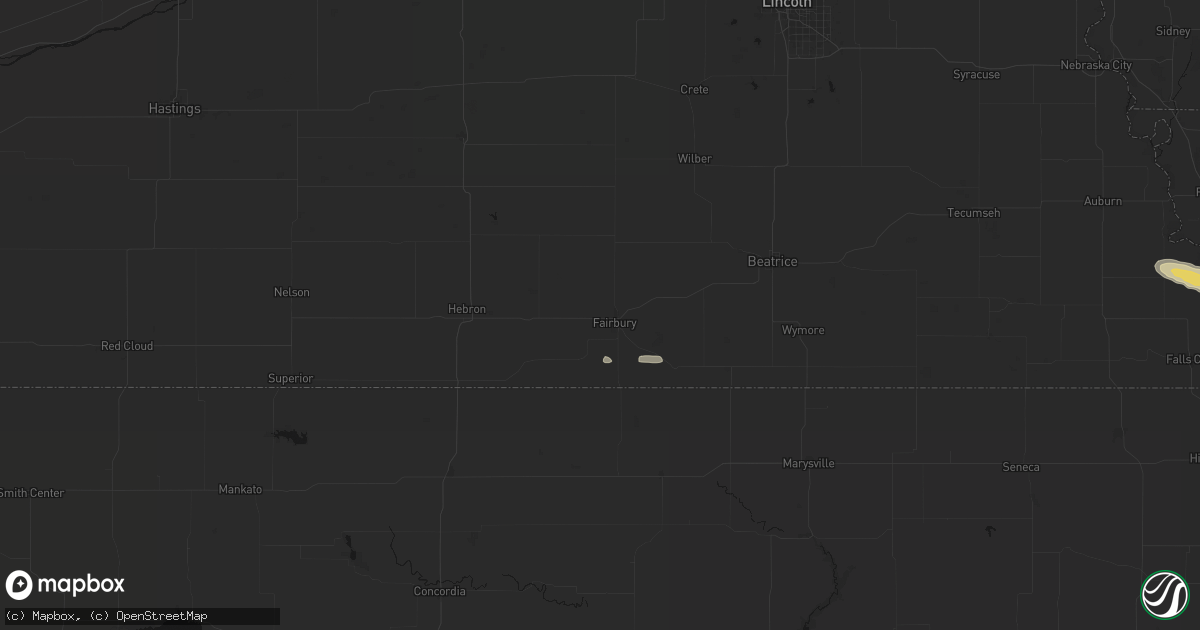 Hail map in Fairbury, NE on August 9, 2026