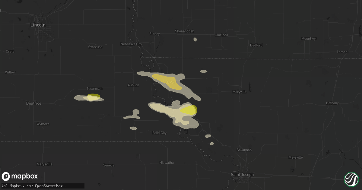 Hail map in Fairfax, MO on August 9, 2026
