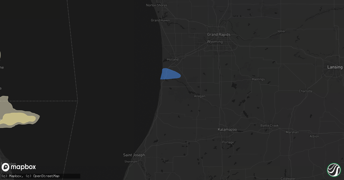 Hail map in Fennville, MI on August 9, 2026