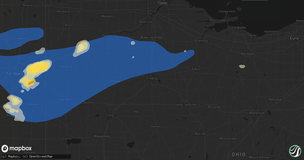 Hail map in Findlay, OH on August 9, 2026