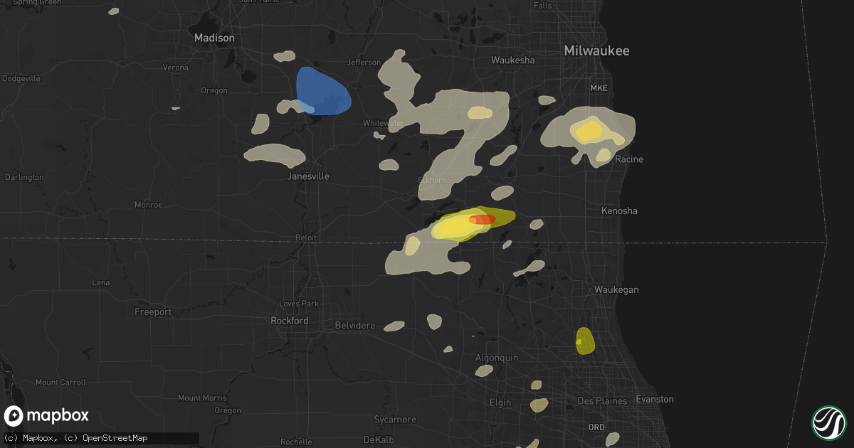 Hail map in Fontana, WI on August 9, 2026