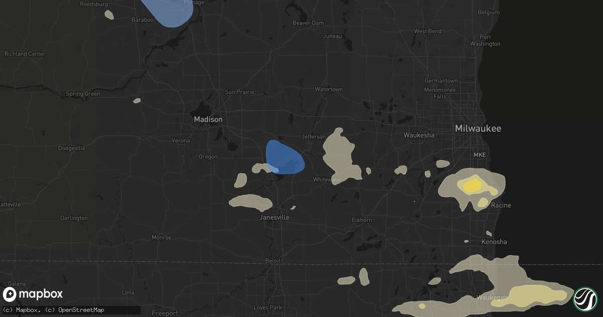 Hail map in Fort Atkinson, WI on August 9, 2026