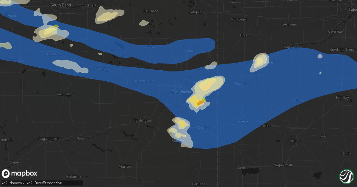 Hail map in Fort Wayne, IN on August 9, 2026