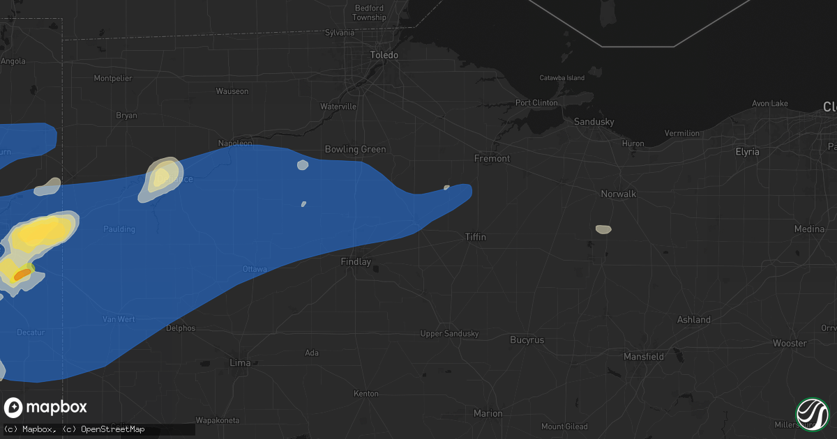 Hail map in Fostoria, OH on August 9, 2026