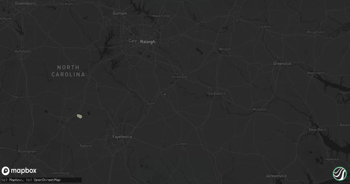 Hail map in Four Oaks, NC on August 9, 2026