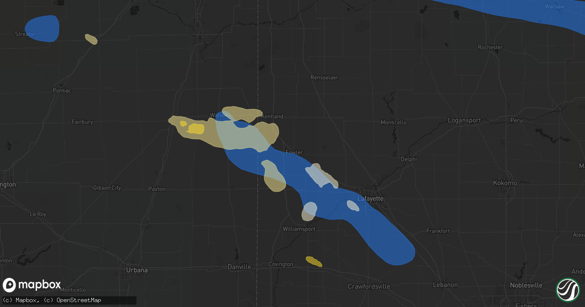 Hail map in Fowler, IN on August 9, 2026