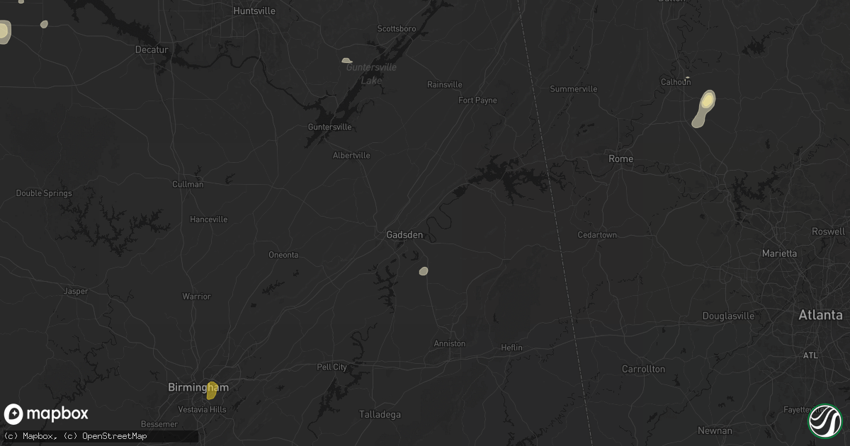 Hail map in Gadsden, AL on August 9, 2026