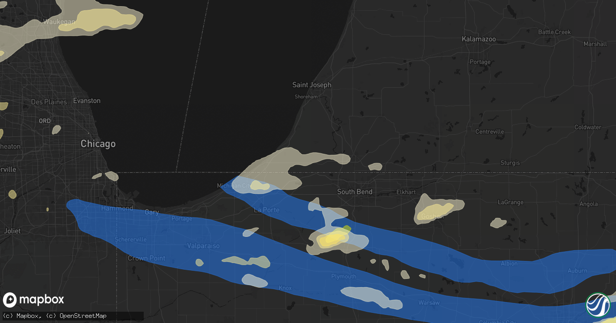 Hail map in Galien, MI on August 9, 2026