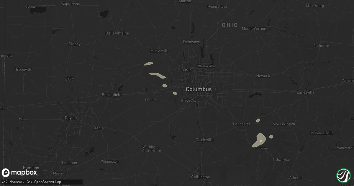 Hail map in Galloway, OH on August 9, 2026