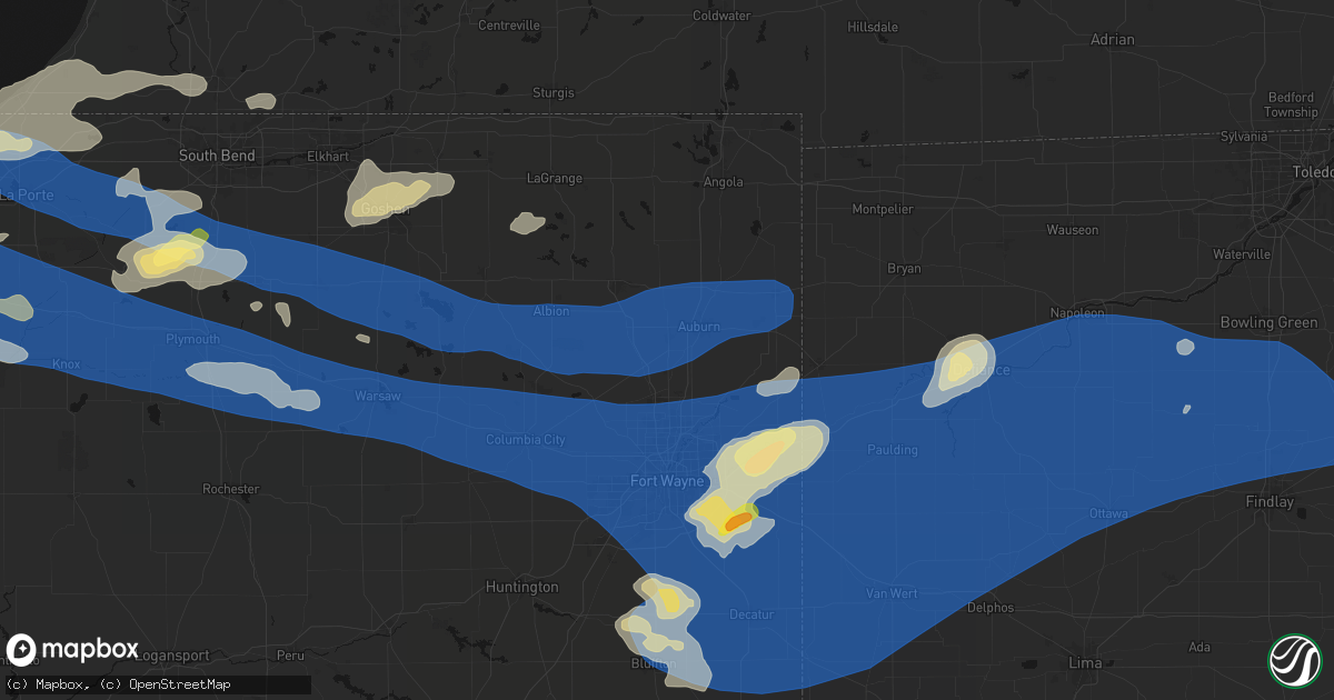 Hail map in Garrett, IN on August 9, 2026