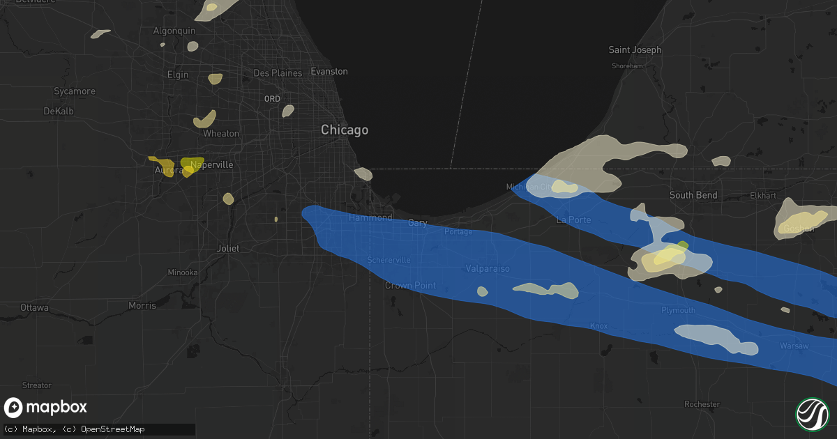 Hail map in Gary, IN on August 9, 2026