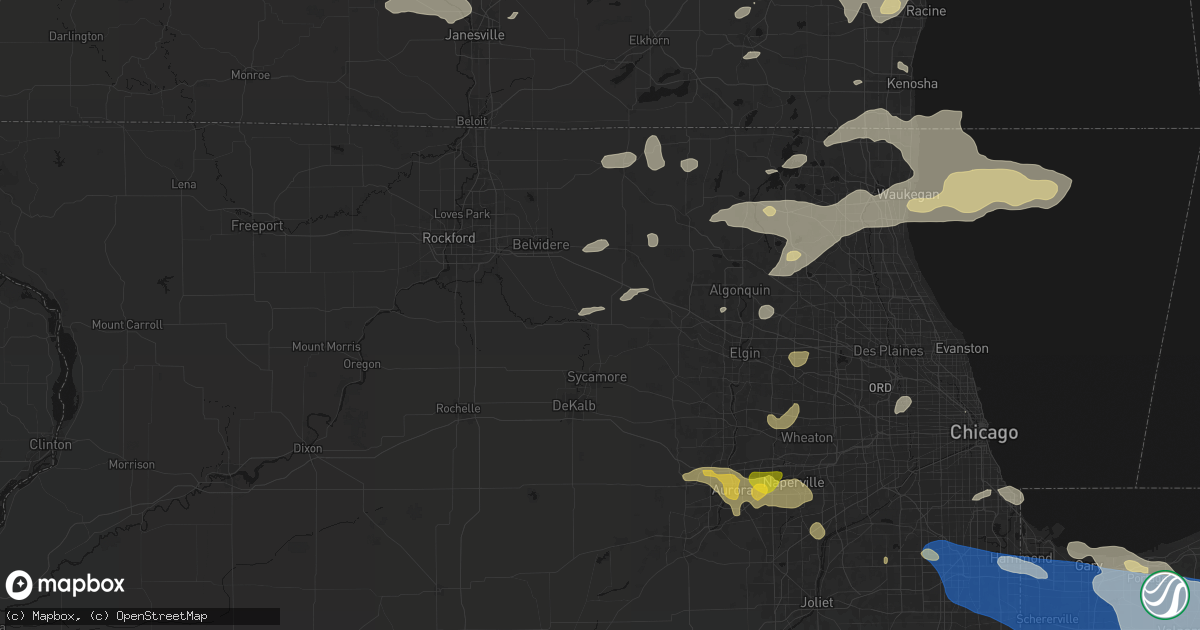 Hail map in Genoa, IL on August 9, 2026