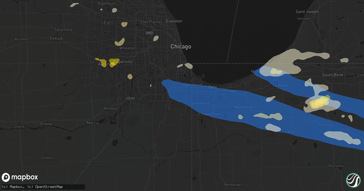 Hail map in Glenwood, IL on August 9, 2026