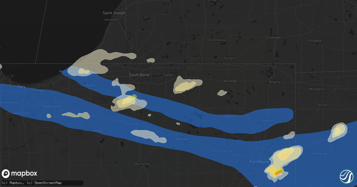 Hail map in Goshen, IN on August 9, 2026