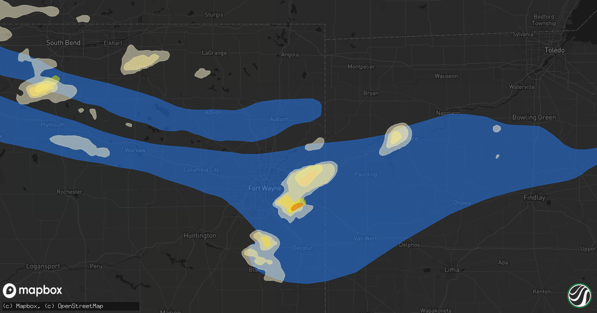 Hail map in Grabill, IN on August 9, 2026