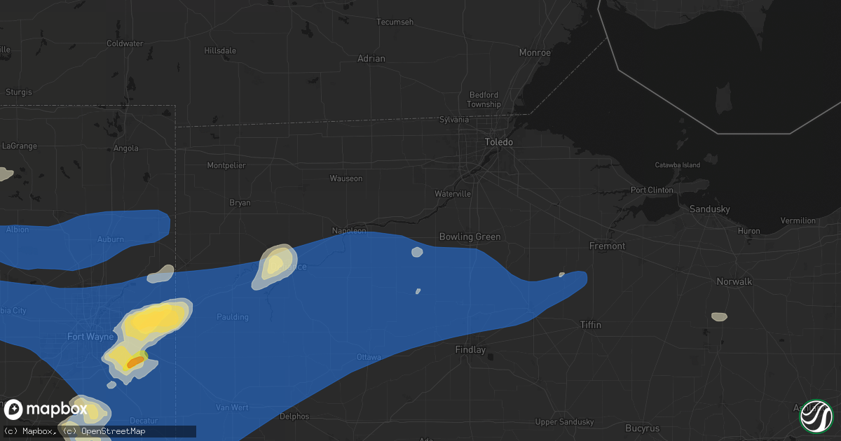 Hail map in Grand Rapids, OH on August 9, 2026
