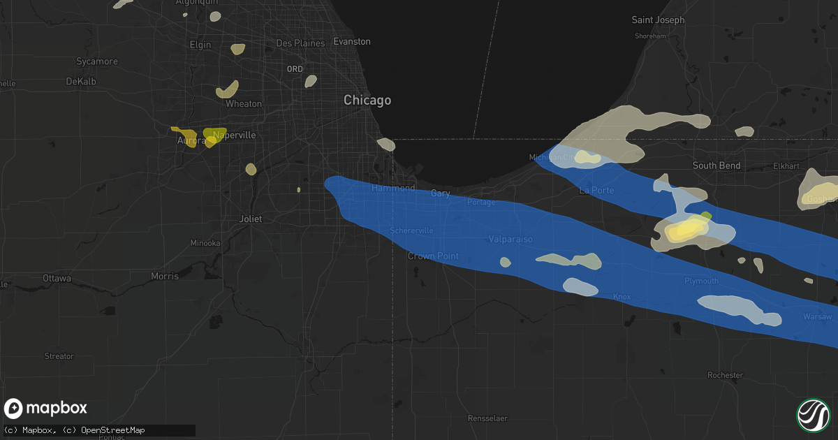 Hail map in Griffith, IN on August 9, 2026