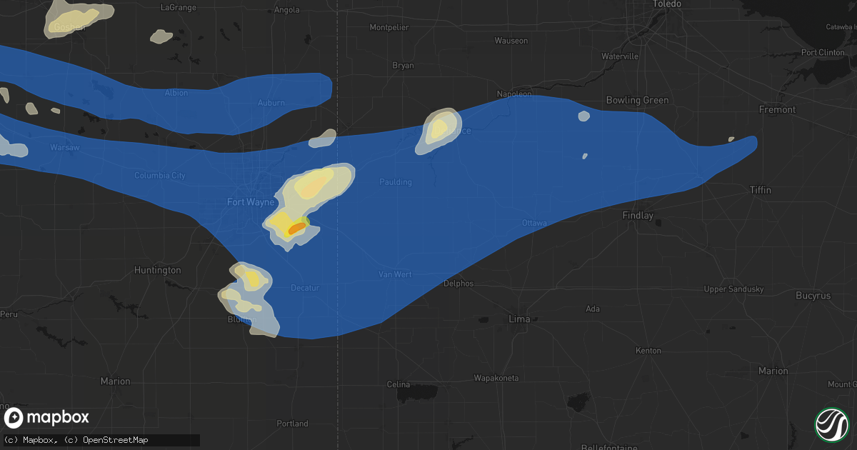Hail map in Grover Hill, OH on August 9, 2026