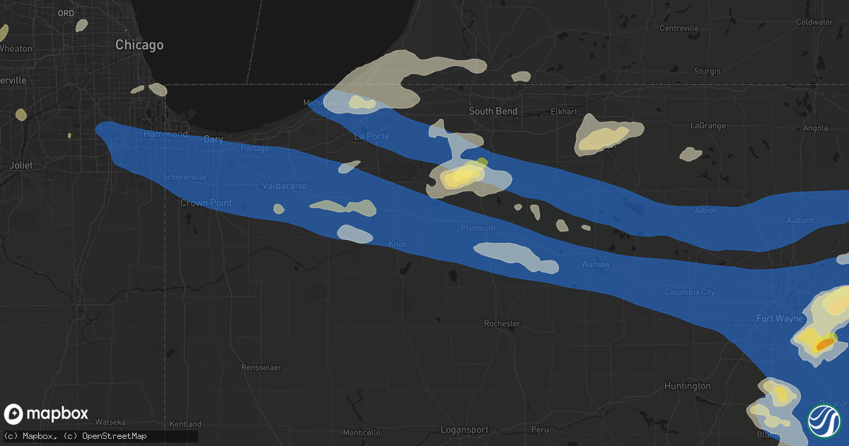 Hail map in Grovertown, IN on August 9, 2026