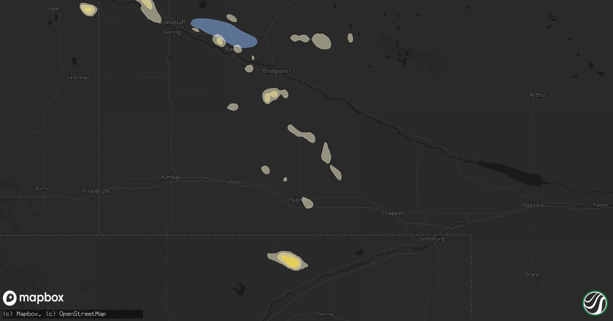 Hail map in Gurley, NE on August 9, 2026