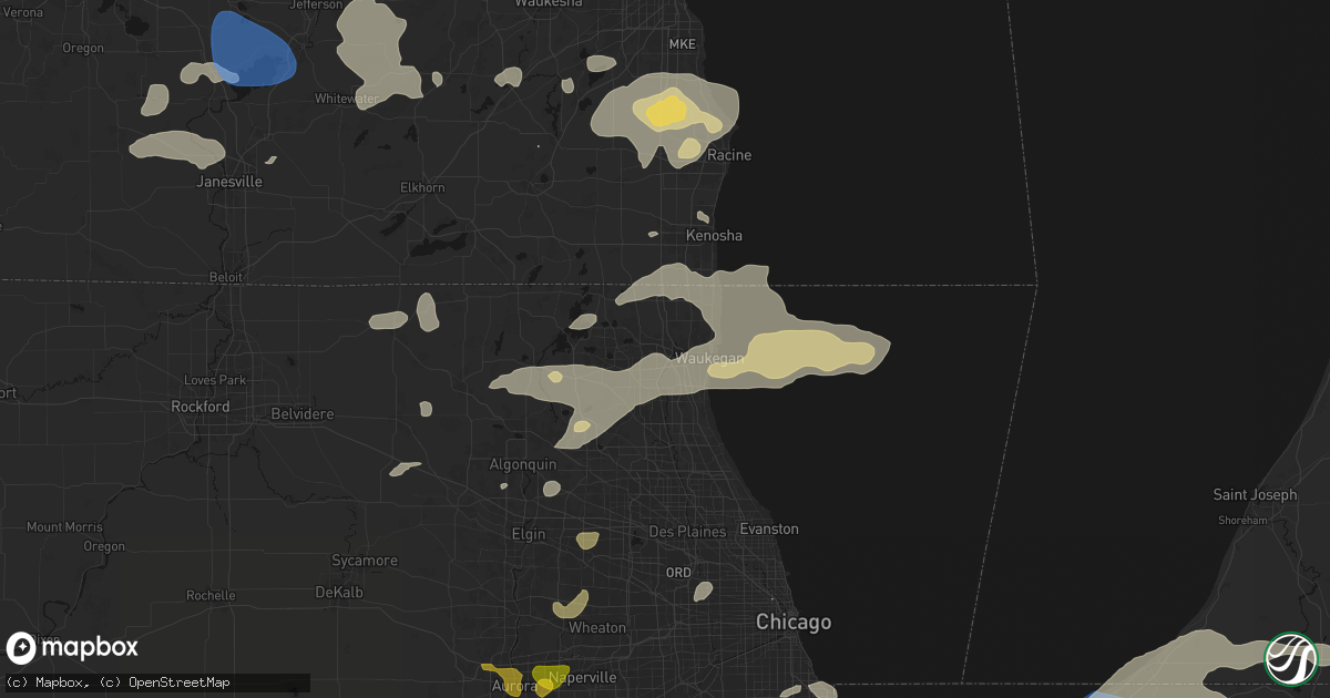 Hail map in Gurnee, IL on August 9, 2026
