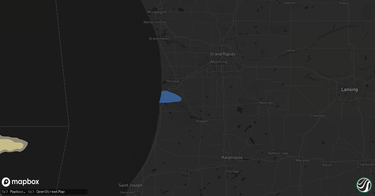 Hail map in Hamilton, MI on August 9, 2026