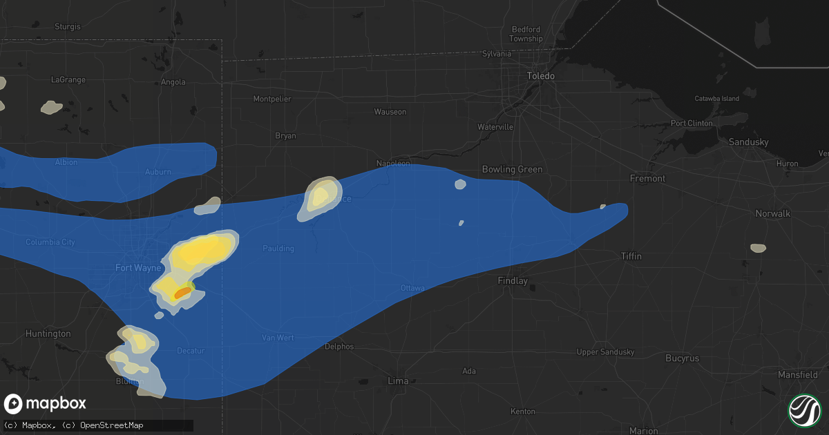 Hail map in Hamler, OH on August 9, 2026