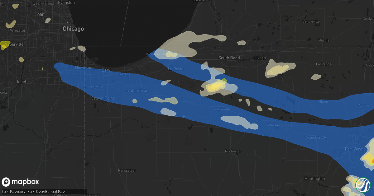 Hail map in Hamlet, IN on August 9, 2026