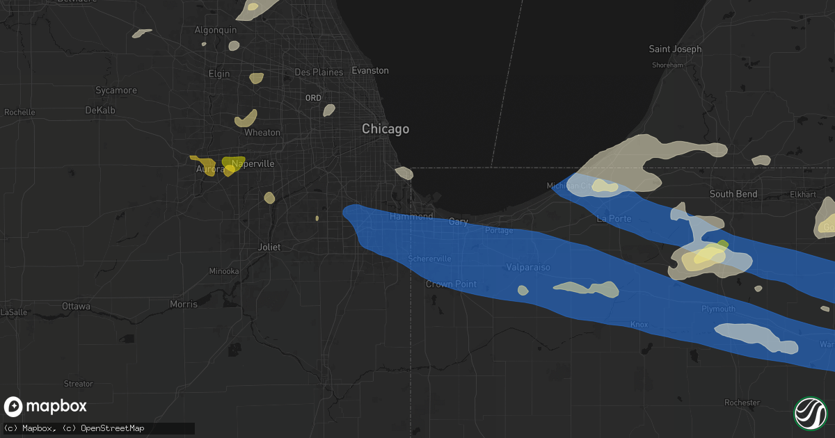 Hail map in Hammond, IN on August 9, 2026