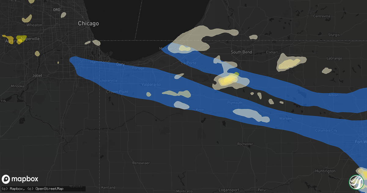 Hail map in Hanna, IN on August 9, 2026