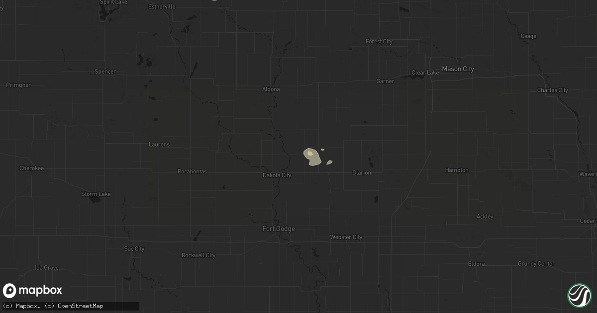 Hail map in Hardy, IA on August 9, 2026