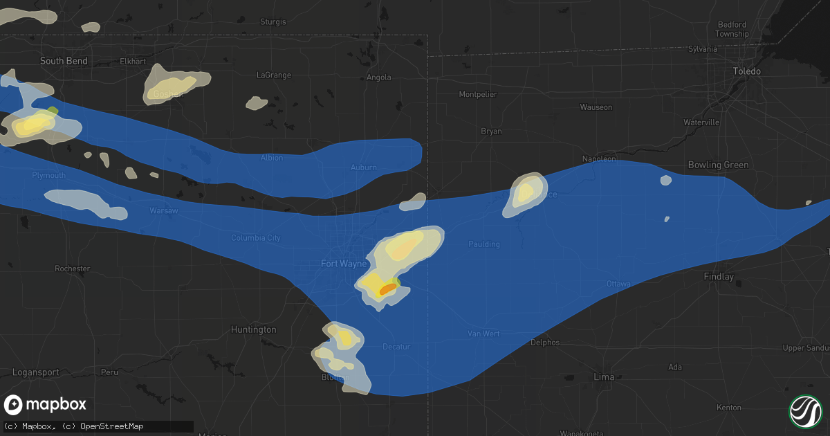 Hail map in Harlan, IN on August 9, 2026