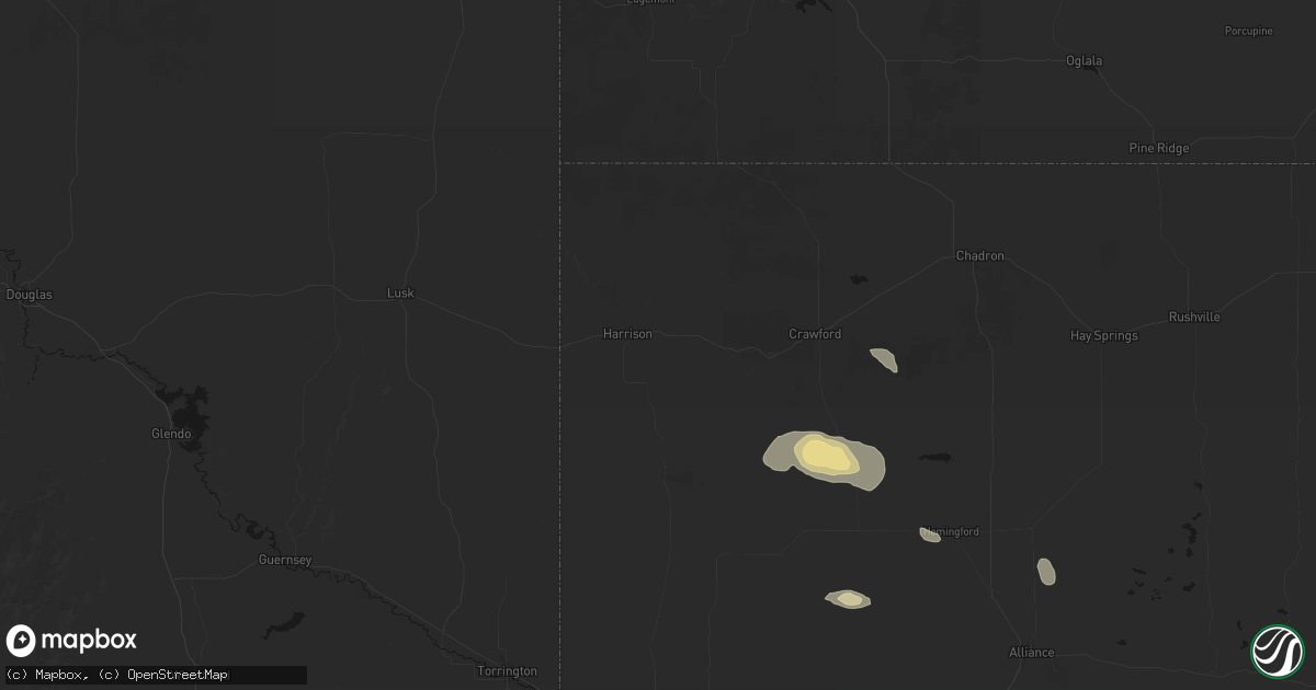 Hail map in Harrison, NE on August 9, 2026