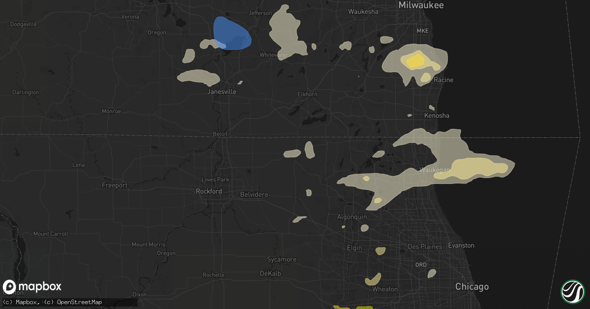 Hail map in Harvard, IL on August 9, 2026