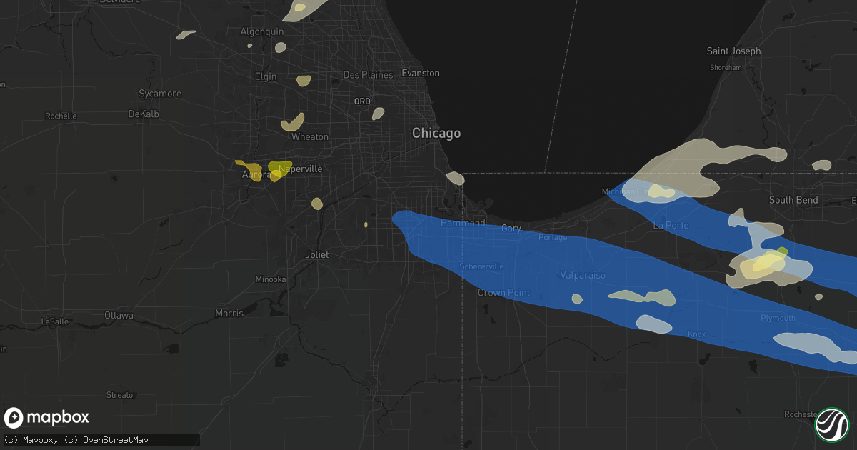 Hail map in Harvey, IL on August 9, 2026
