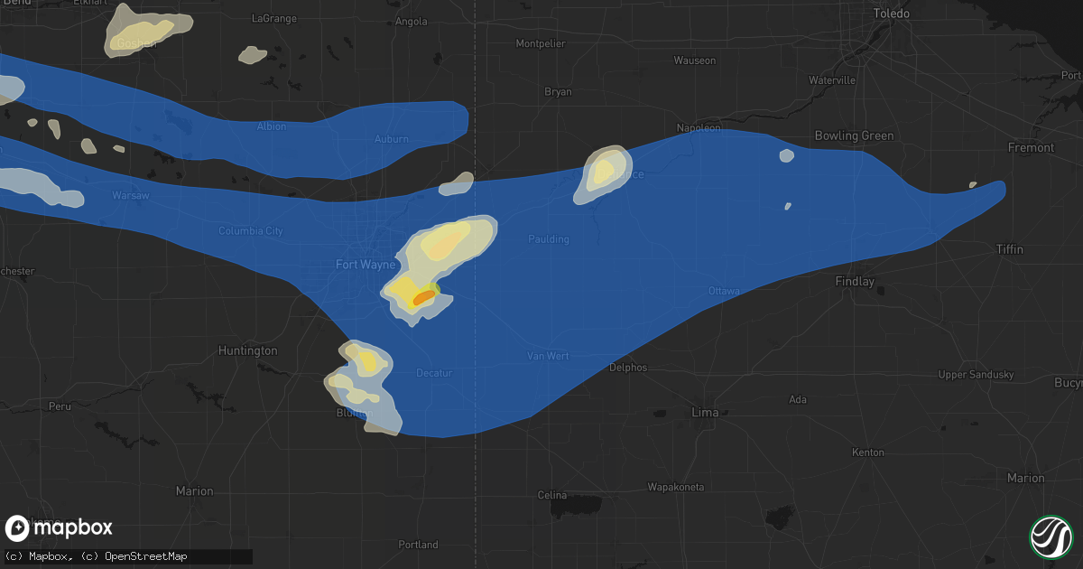 Hail map in Haviland, OH on August 9, 2026