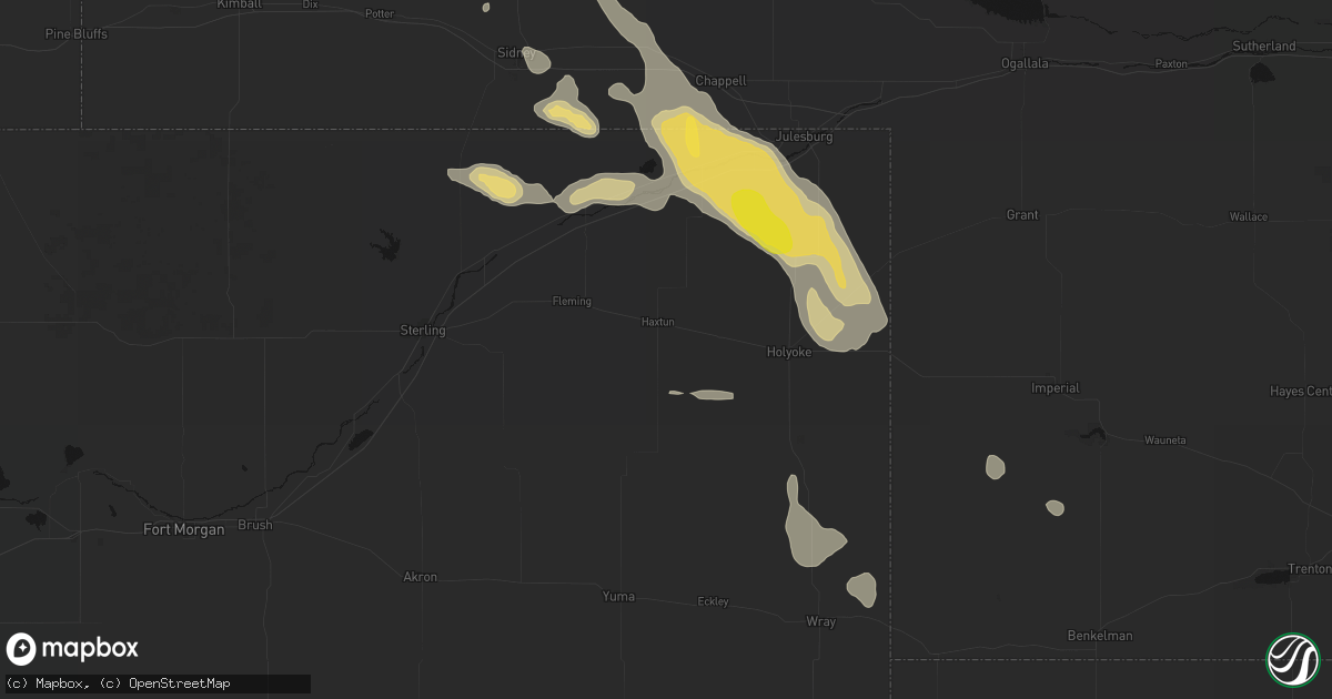 Hail map in Haxtun, CO on August 9, 2026