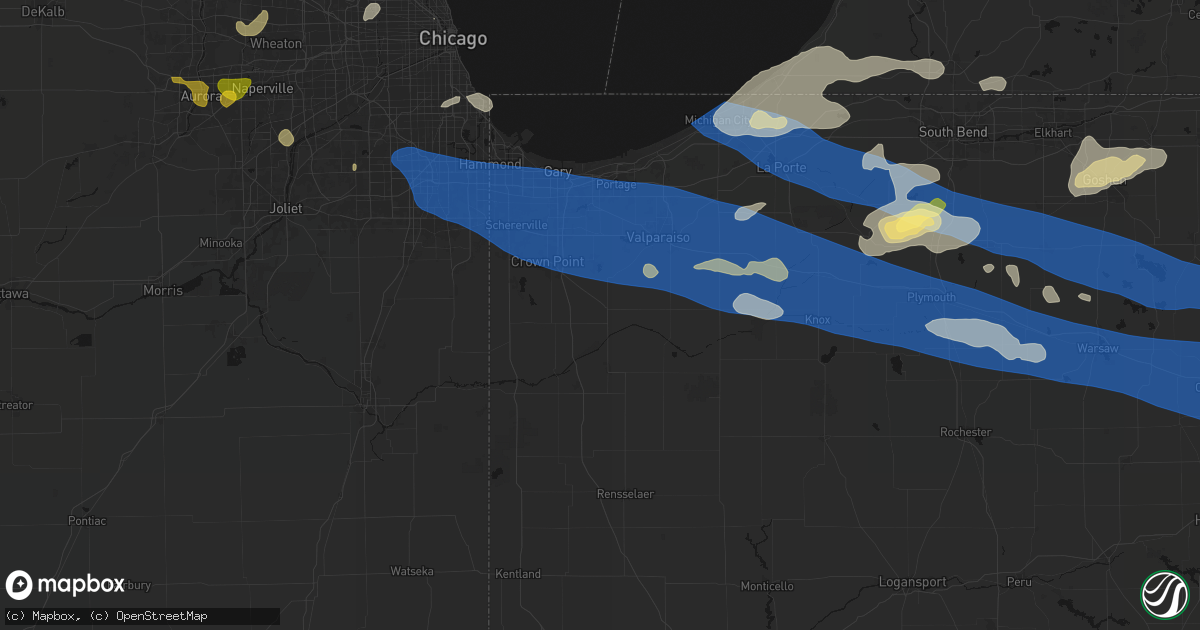 Hail map in Hebron, IN on August 9, 2026