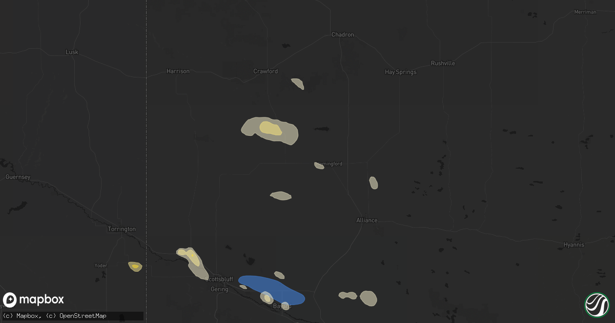 Hail map in Hemingford, NE on August 9, 2026