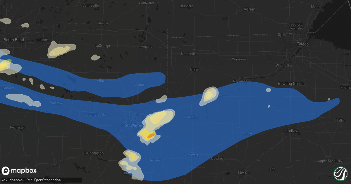 Hail map in Hicksville, OH on August 9, 2026