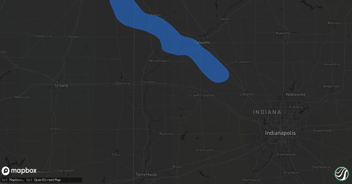 Hail map in Hillsboro, IN on August 9, 2026
