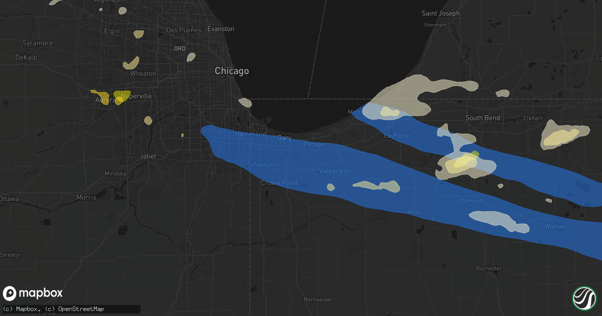 Hail map in Hobart, IN on August 9, 2026