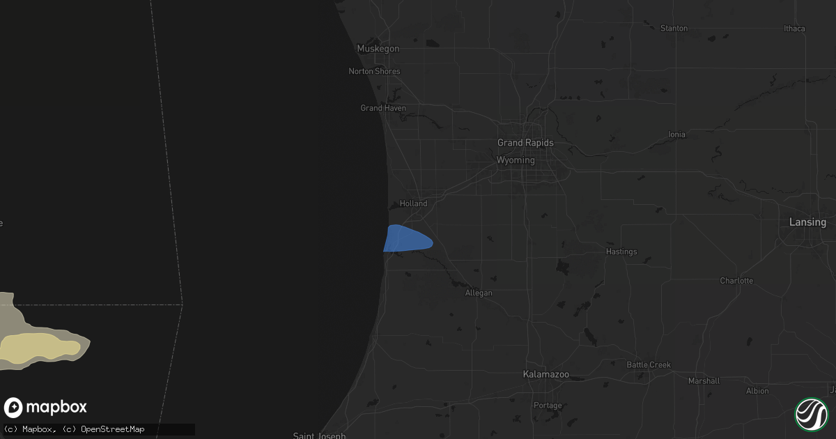 Hail map in Holland, MI on August 9, 2026