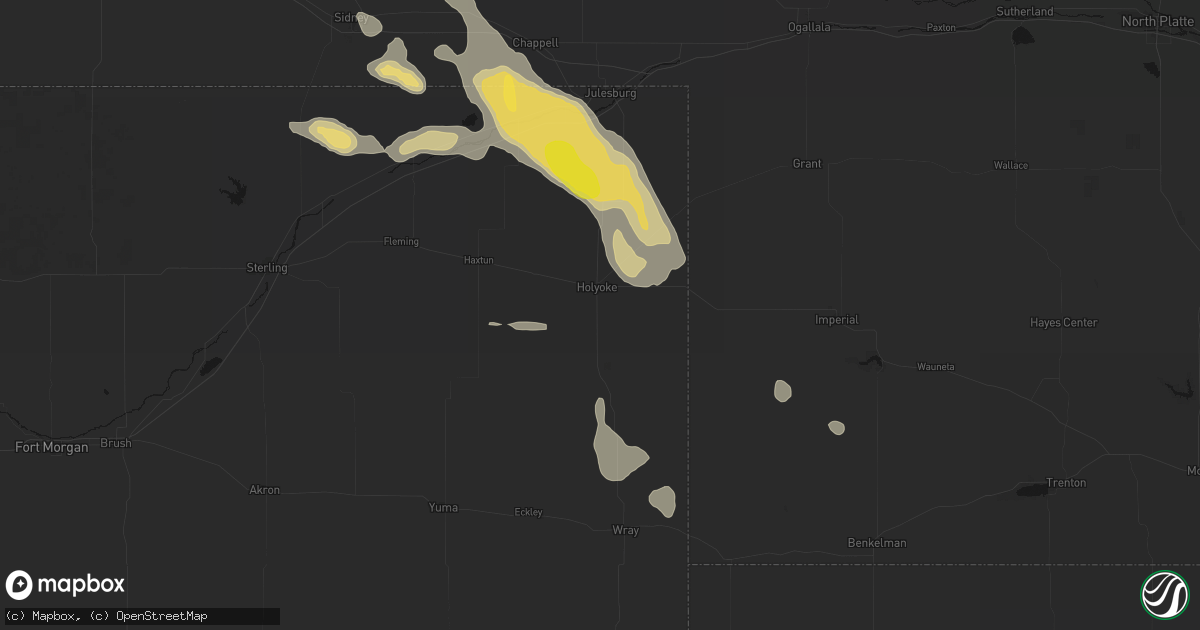 Hail map in Holyoke, CO on August 9, 2026