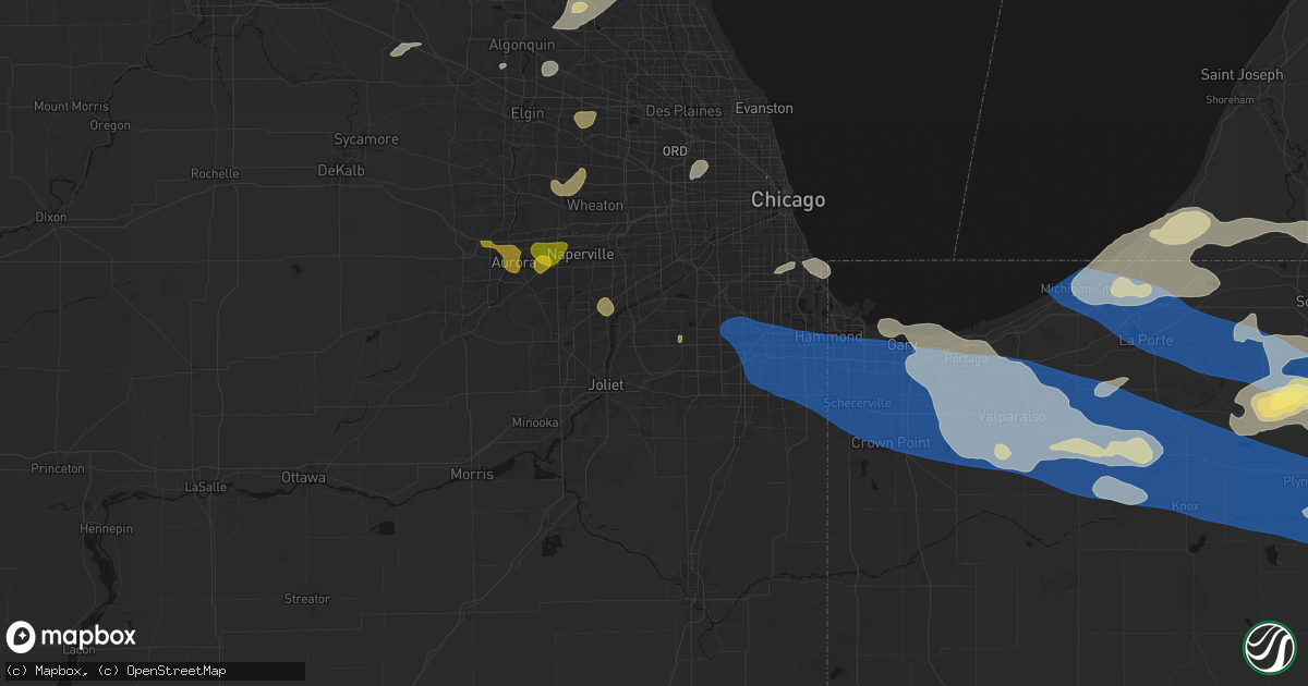 Hail map in Homer Glen, IL on August 9, 2026