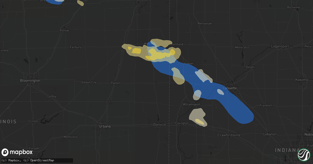 Hail map in Hoopeston, IL on August 9, 2026